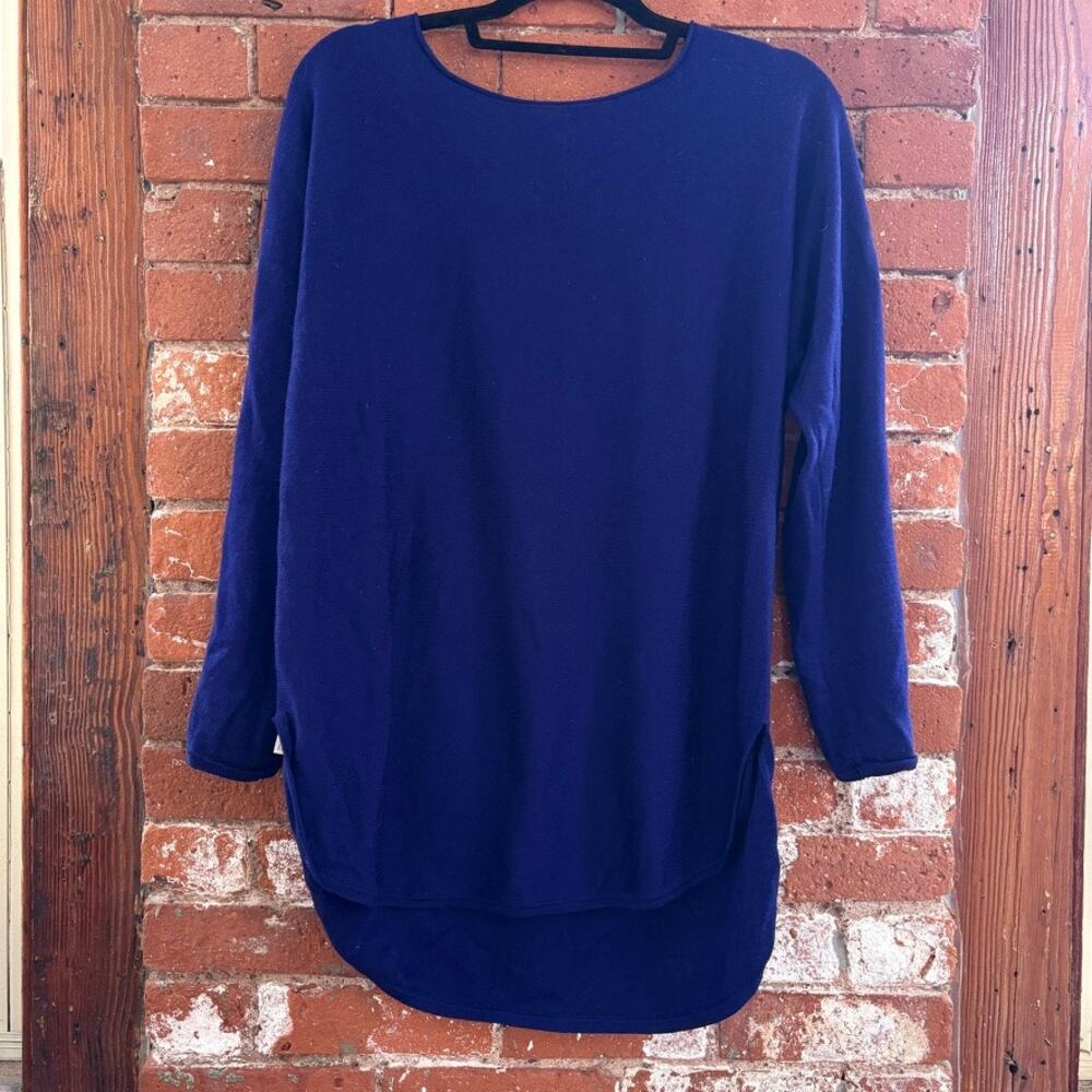 Eileen Fisher 100% Merino Wool Cobalt Blue Tunic Sweater Sz M rollneck
